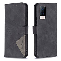 Leather Case Stands Flip Cover Holder B08F for Vivo V21 5G Black