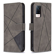 Leather Case Stands Flip Cover Holder B08F for Vivo V21 5G Gray