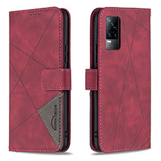 Leather Case Stands Flip Cover Holder B08F for Vivo V21e 4G Red