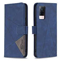 Leather Case Stands Flip Cover Holder B08F for Vivo V21s 5G Blue