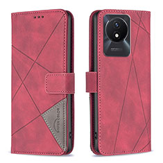 Leather Case Stands Flip Cover Holder B08F for Vivo Y02 Red