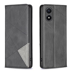 Leather Case Stands Flip Cover Holder B08F for Vivo Y02S Black