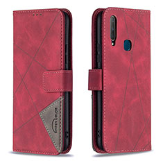 Leather Case Stands Flip Cover Holder B08F for Vivo Y11 Red