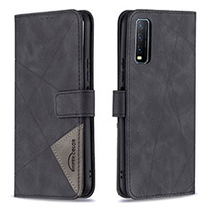 Leather Case Stands Flip Cover Holder B08F for Vivo Y12A Black