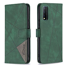 Leather Case Stands Flip Cover Holder B08F for Vivo Y12A Green