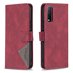 Leather Case Stands Flip Cover Holder B08F for Vivo Y12A Red