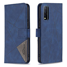 Leather Case Stands Flip Cover Holder B08F for Vivo Y12s (2021) Blue