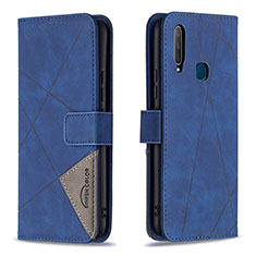 Leather Case Stands Flip Cover Holder B08F for Vivo Y15 Blue