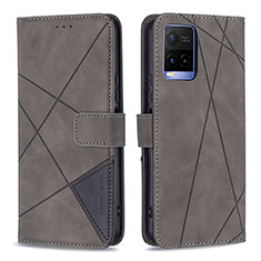 Leather Case Stands Flip Cover Holder B08F for Vivo Y21 Gray