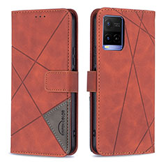 Leather Case Stands Flip Cover Holder B08F for Vivo Y21 Orange