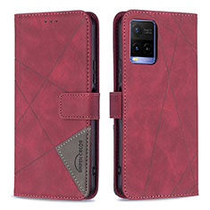 Leather Case Stands Flip Cover Holder B08F for Vivo Y21 Red