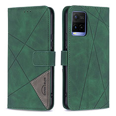 Leather Case Stands Flip Cover Holder B08F for Vivo Y21s Green