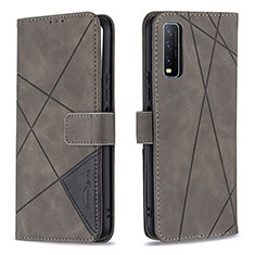 Leather Case Stands Flip Cover Holder B08F for Vivo Y30 (2021) Gray