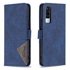 Leather Case Stands Flip Cover Holder B08F for Vivo Y31 (2021) Blue