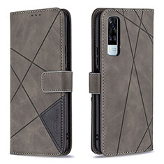 Leather Case Stands Flip Cover Holder B08F for Vivo Y31 (2021) Gray