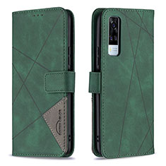 Leather Case Stands Flip Cover Holder B08F for Vivo Y31 (2021) Green