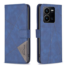 Leather Case Stands Flip Cover Holder B08F for Vivo Y35 4G Blue