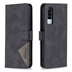 Leather Case Stands Flip Cover Holder B08F for Vivo Y51 (2021) Black