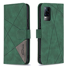 Leather Case Stands Flip Cover Holder B08F for Vivo Y73 (2021) Green