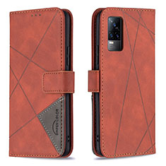 Leather Case Stands Flip Cover Holder B08F for Vivo Y73 (2021) Orange