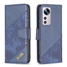 Leather Case Stands Flip Cover Holder B08F for Xiaomi Mi 12 Pro 5G Blue