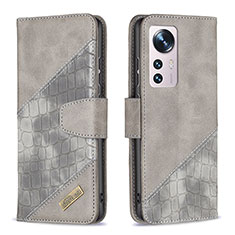 Leather Case Stands Flip Cover Holder B08F for Xiaomi Mi 12 Pro 5G Gray