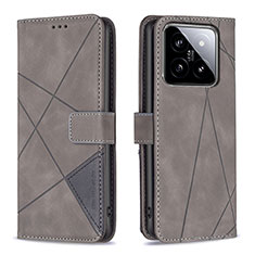 Leather Case Stands Flip Cover Holder B08F for Xiaomi Mi 14 Pro 5G Gray