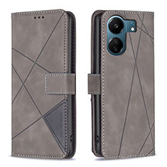 Leather Case Stands Flip Cover Holder B08F for Xiaomi Poco C65 Gray