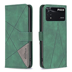 Leather Case Stands Flip Cover Holder B08F for Xiaomi Poco M4 Pro 4G Green