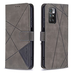 Leather Case Stands Flip Cover Holder B08F for Xiaomi Redmi 10 4G Gray