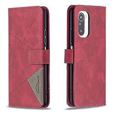 Leather Case Stands Flip Cover Holder B08F for Xiaomi Redmi K40 5G Red