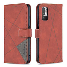 Leather Case Stands Flip Cover Holder B08F for Xiaomi Redmi Note 10 5G Orange