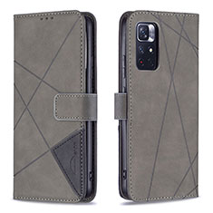 Leather Case Stands Flip Cover Holder B08F for Xiaomi Redmi Note 11 5G Gray