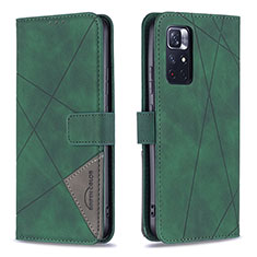 Leather Case Stands Flip Cover Holder B08F for Xiaomi Redmi Note 11 5G Green