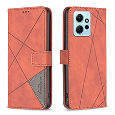 Leather Case Stands Flip Cover Holder B08F for Xiaomi Redmi Note 12 4G Orange