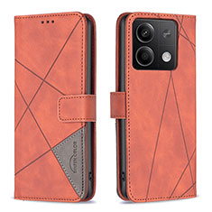 Leather Case Stands Flip Cover Holder B08F for Xiaomi Redmi Note 13 5G Orange