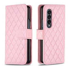 Leather Case Stands Flip Cover Holder B10F for Samsung Galaxy Z Fold3 5G Rose Gold