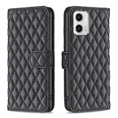Leather Case Stands Flip Cover Holder B11F for Motorola Moto G73 5G Black