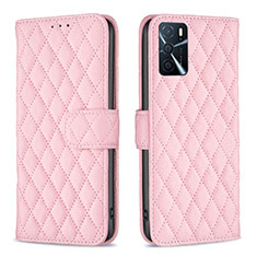 Leather Case Stands Flip Cover Holder B11F for Oppo A54s Rose Gold