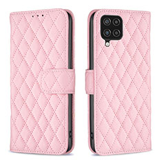 Leather Case Stands Flip Cover Holder B11F for Samsung Galaxy A12 5G Rose Gold