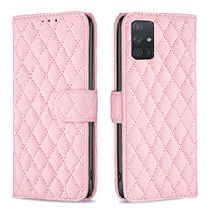 Leather Case Stands Flip Cover Holder B11F for Samsung Galaxy A71 4G A715 Rose Gold