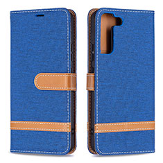 Leather Case Stands Flip Cover Holder B11F for Samsung Galaxy S22 Plus 5G Blue