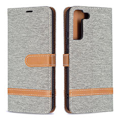 Leather Case Stands Flip Cover Holder B11F for Samsung Galaxy S23 5G Gray