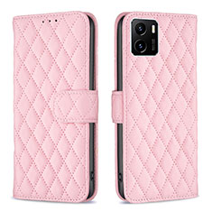 Leather Case Stands Flip Cover Holder B11F for Vivo Y01 Rose Gold