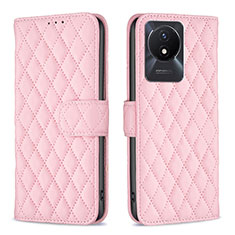 Leather Case Stands Flip Cover Holder B11F for Vivo Y02A Rose Gold