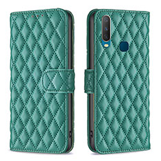 Leather Case Stands Flip Cover Holder B11F for Vivo Y15 Green