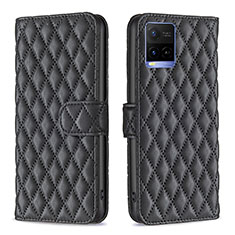 Leather Case Stands Flip Cover Holder B11F for Vivo Y21 Black