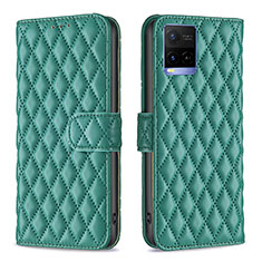 Leather Case Stands Flip Cover Holder B11F for Vivo Y21 Green