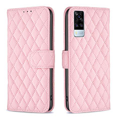 Leather Case Stands Flip Cover Holder B11F for Vivo Y31 (2021) Rose Gold