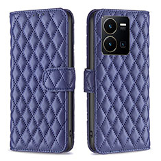 Leather Case Stands Flip Cover Holder B11F for Vivo Y35 4G Blue